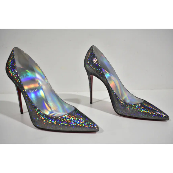 Christian Louboutin Kate 100 Silver Suede Disco Stiletto Pointed Heel Pump 40 - Picture 4 of 12